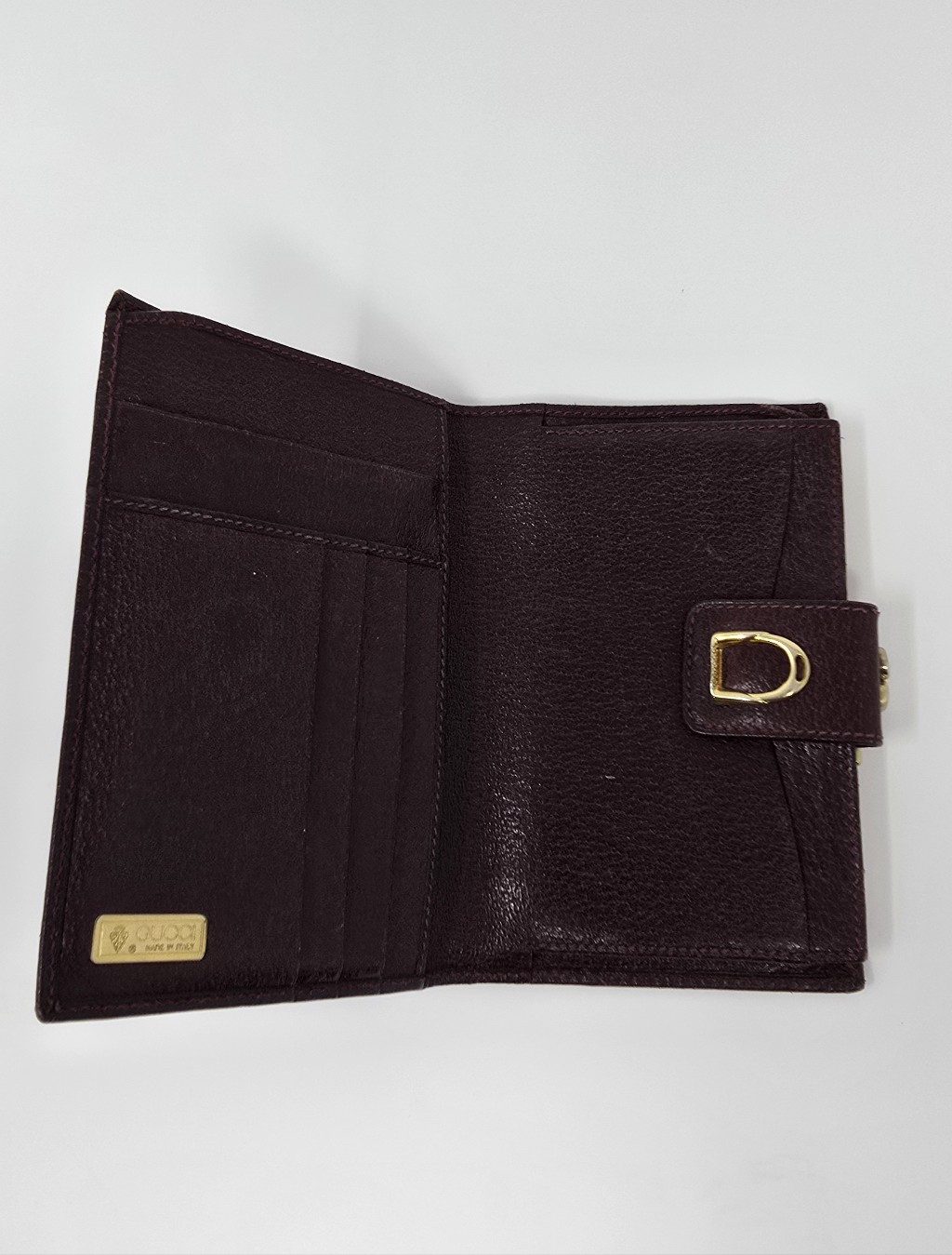 Vintage Gucci Dark Burgundy Leather Bifold Wallet With Gold Hardware